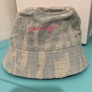 Kendall & Kylie Distressed Denim Hat with Pink Embroidery